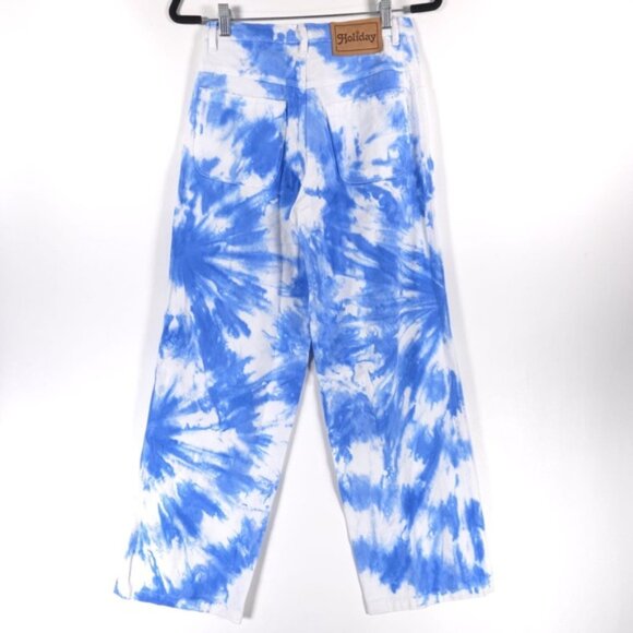 NWT Holiday by Emma Mulholland Tie Dye Wide Leg Straight Jeans Cotton Size 28 - Picture 2 of 13